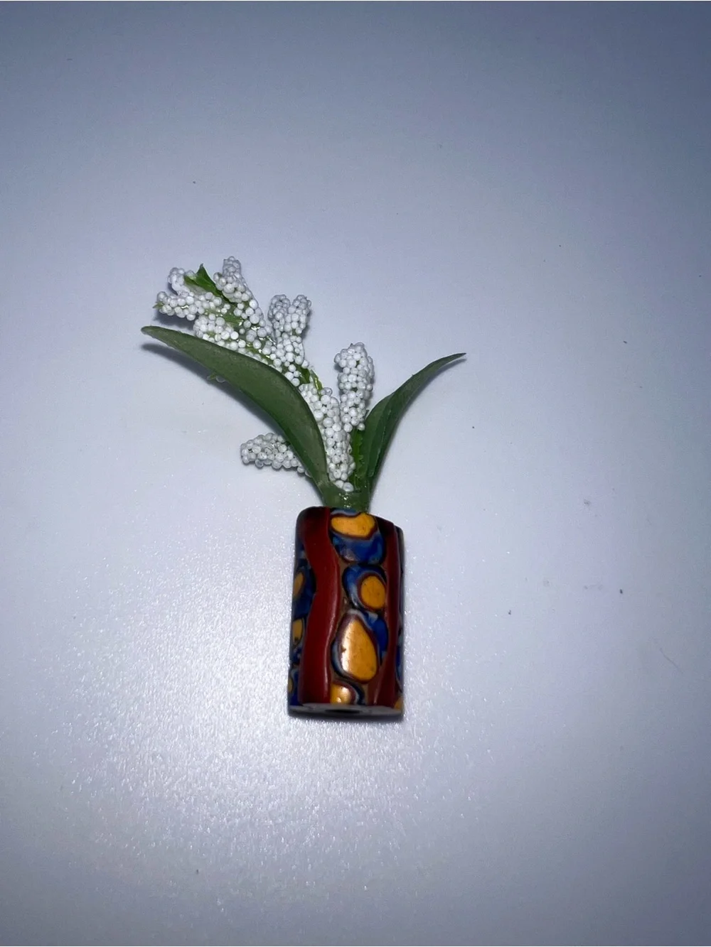 Miniature Decorative Vase with White Floral Spray